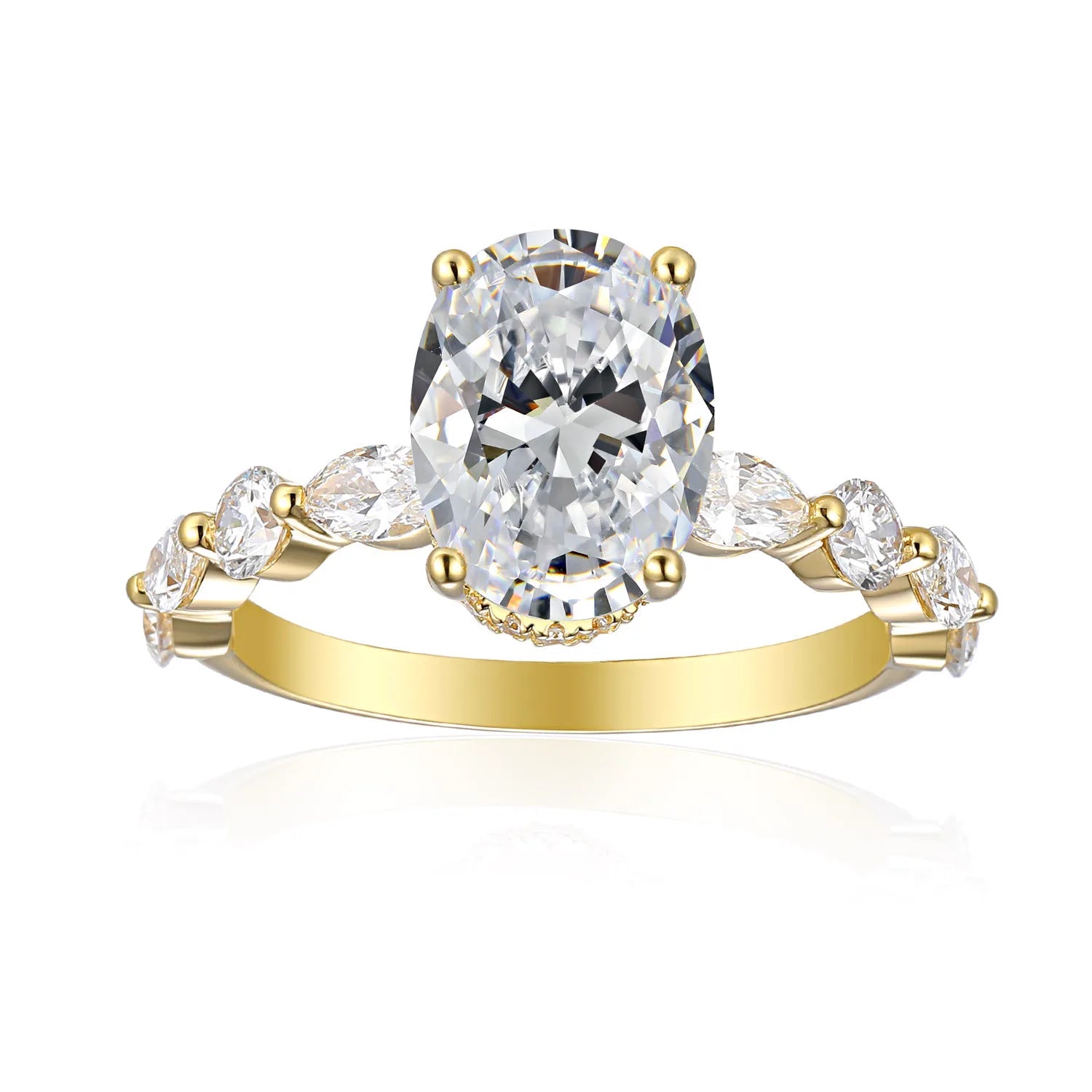 "Emilia" Oval Side Stone Diamond Ring — Savina Diamonds (view 2 of 2)