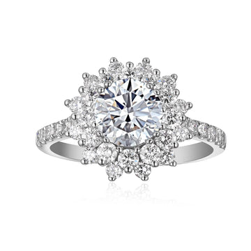 "Livia" Round Flower Halo Diamond Ring — Savina Diamonds