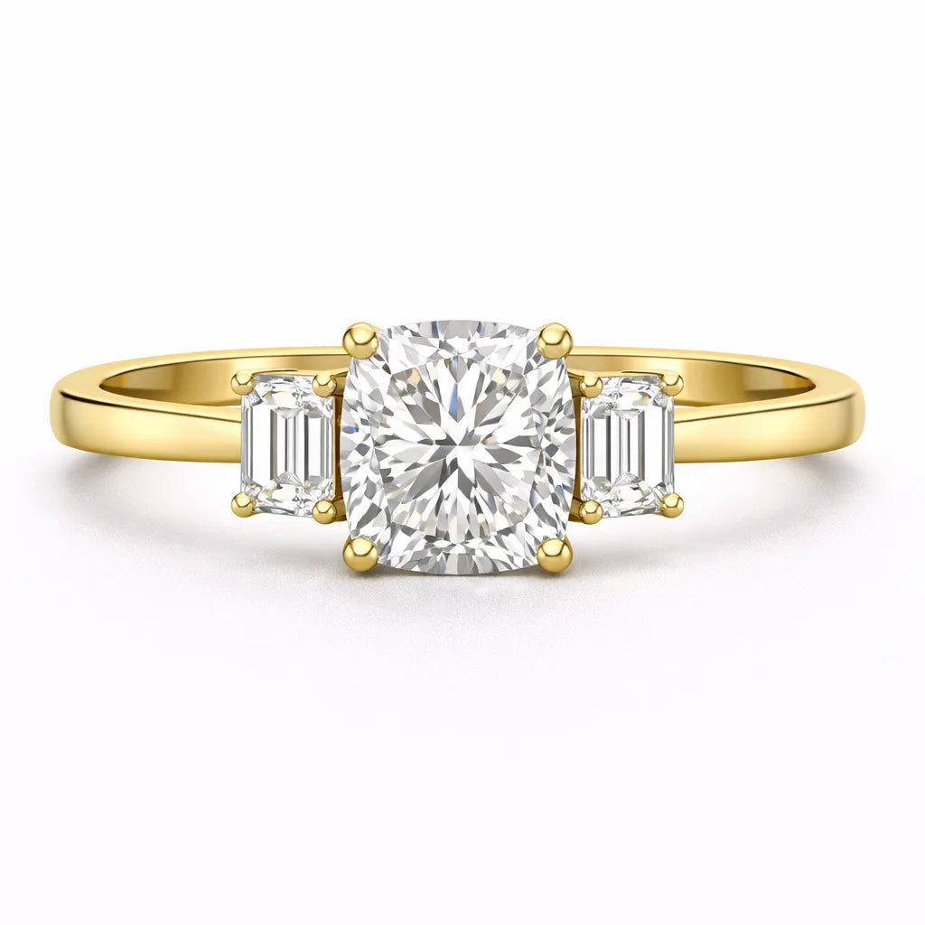 EMERALD CUSHION TRIO "GRACE" RING 1.79ct — Savina Diamonds (view 1 of 4)