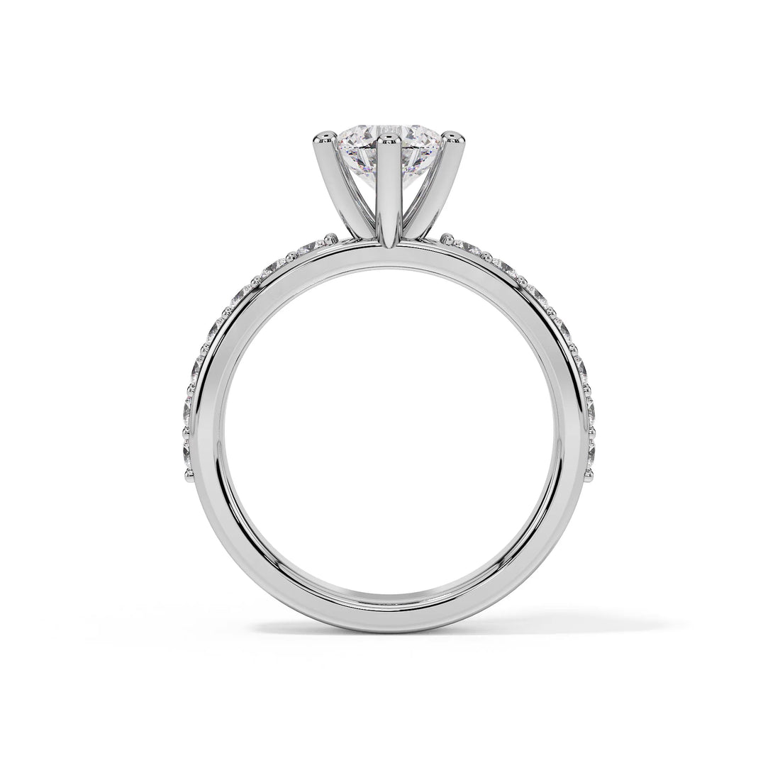 "Celeste" Round Pavé Side Stone Ring — Savina Diamonds (view 1 of 4)