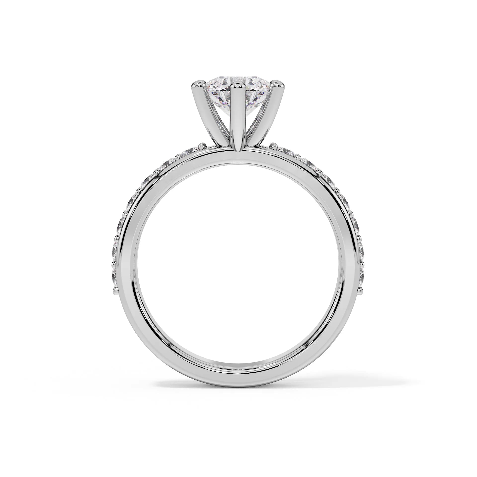 "Celeste" Round Pavé Side Stone Ring — Savina Diamonds (view 2 of 4)