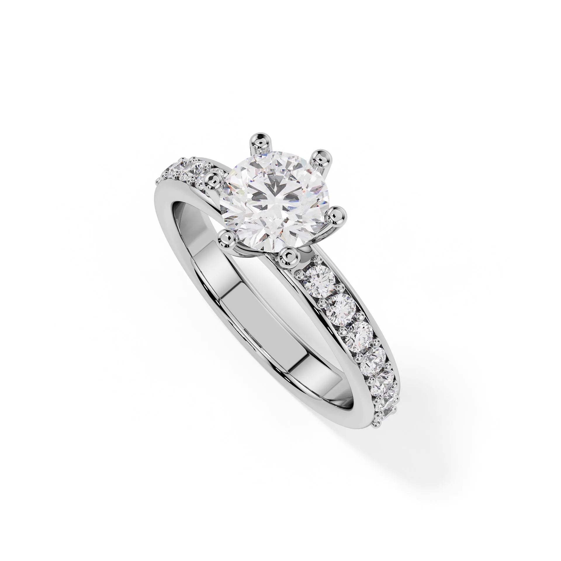 "Celeste" Round Pavé Side Stone Ring — Savina Diamonds (view 1 of 4)