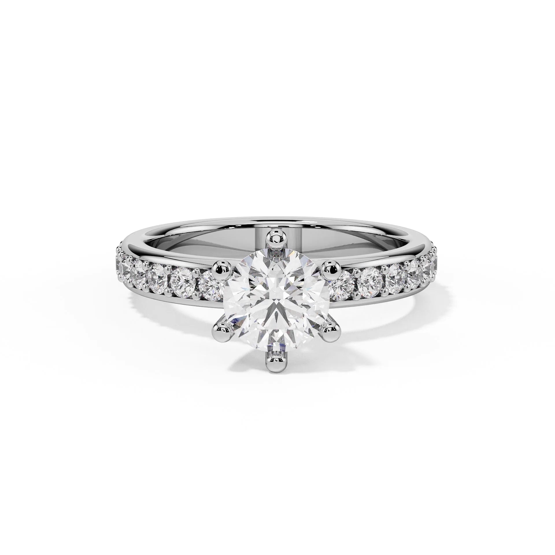 "Celeste" Round Pavé Side Stone Ring — Savina Diamonds (view 3 of 4)