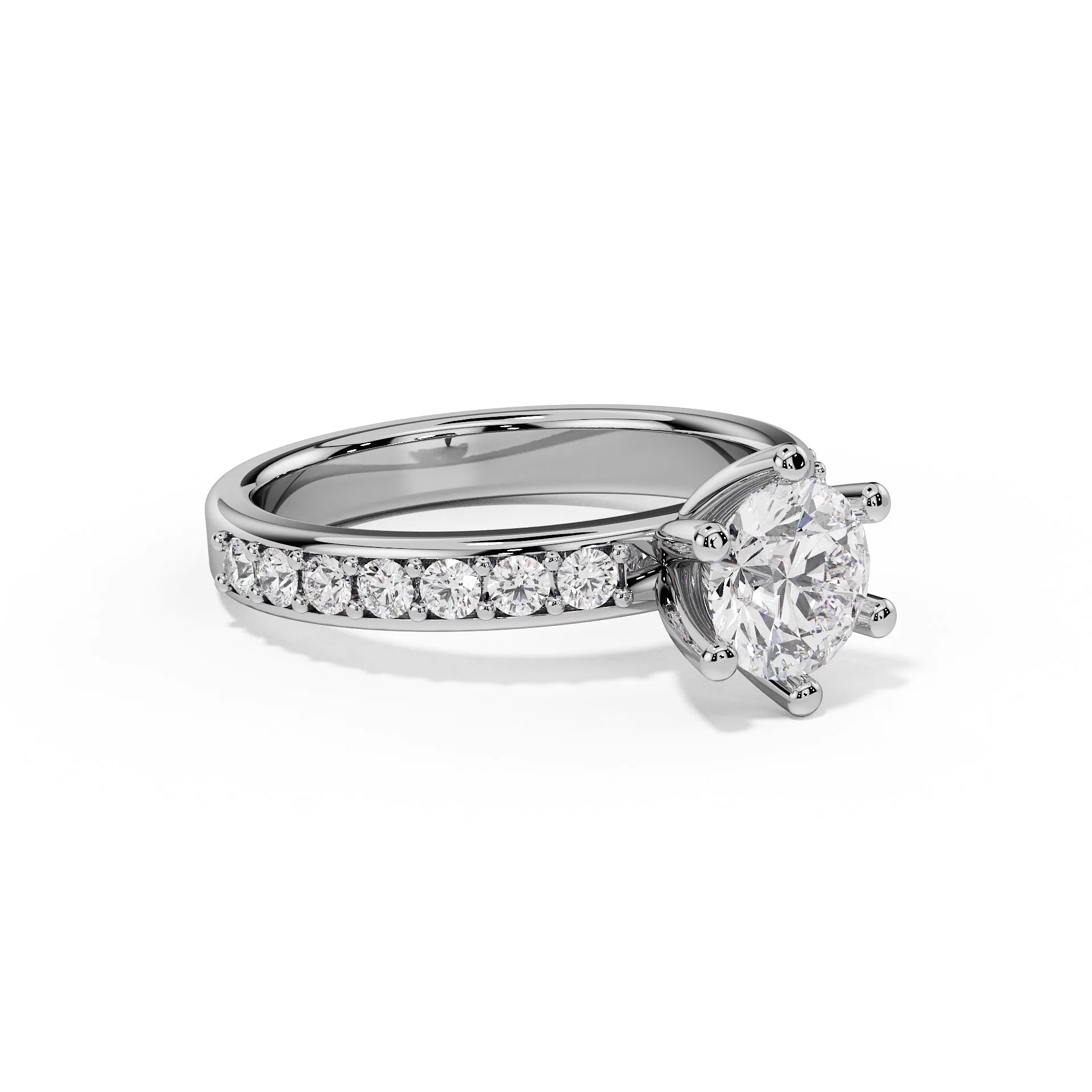"Celeste" Round Pavé Side Stone Ring — Savina Diamonds (view 4 of 4)