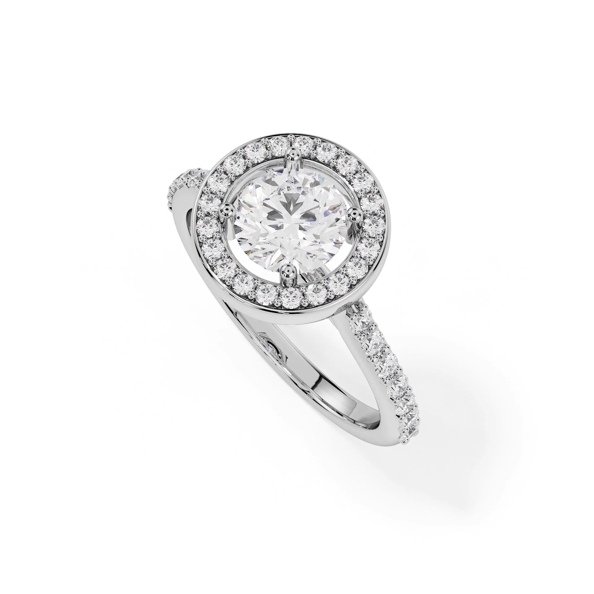 "Aurora" Round Halo Pavé Solitaire Ring — Savina Diamonds (view 1 of 4)