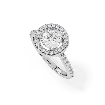 "Aurora" Round Halo Pavé Solitaire Ring — Savina Diamonds (view 1 of 4)