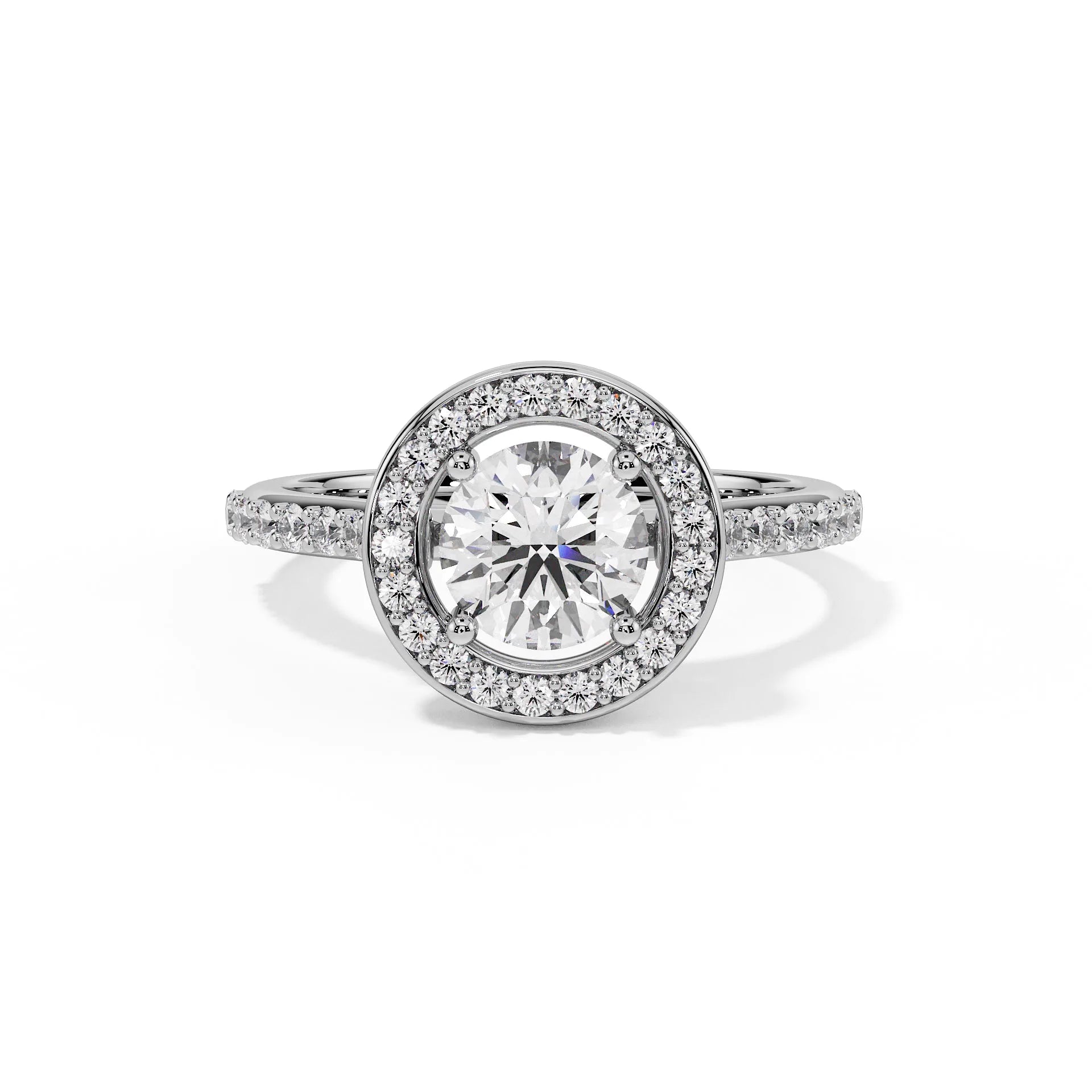 "Aurora" Round Halo Pavé Solitaire Ring — Savina Diamonds (view 3 of 4)