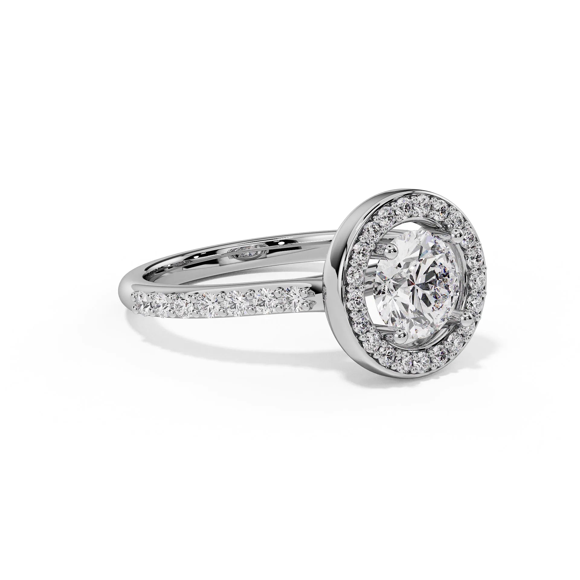 "Aurora" Round Halo Pavé Solitaire Ring — Savina Diamonds (view 4 of 4)
