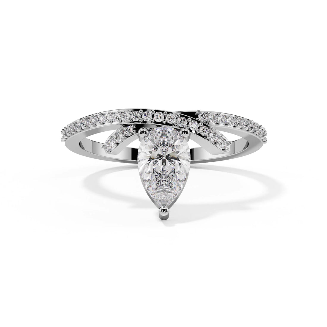 "Isabelle" Pear Crossover Pavé Solitaire Ring — Savina Diamonds (view 1 of 4)