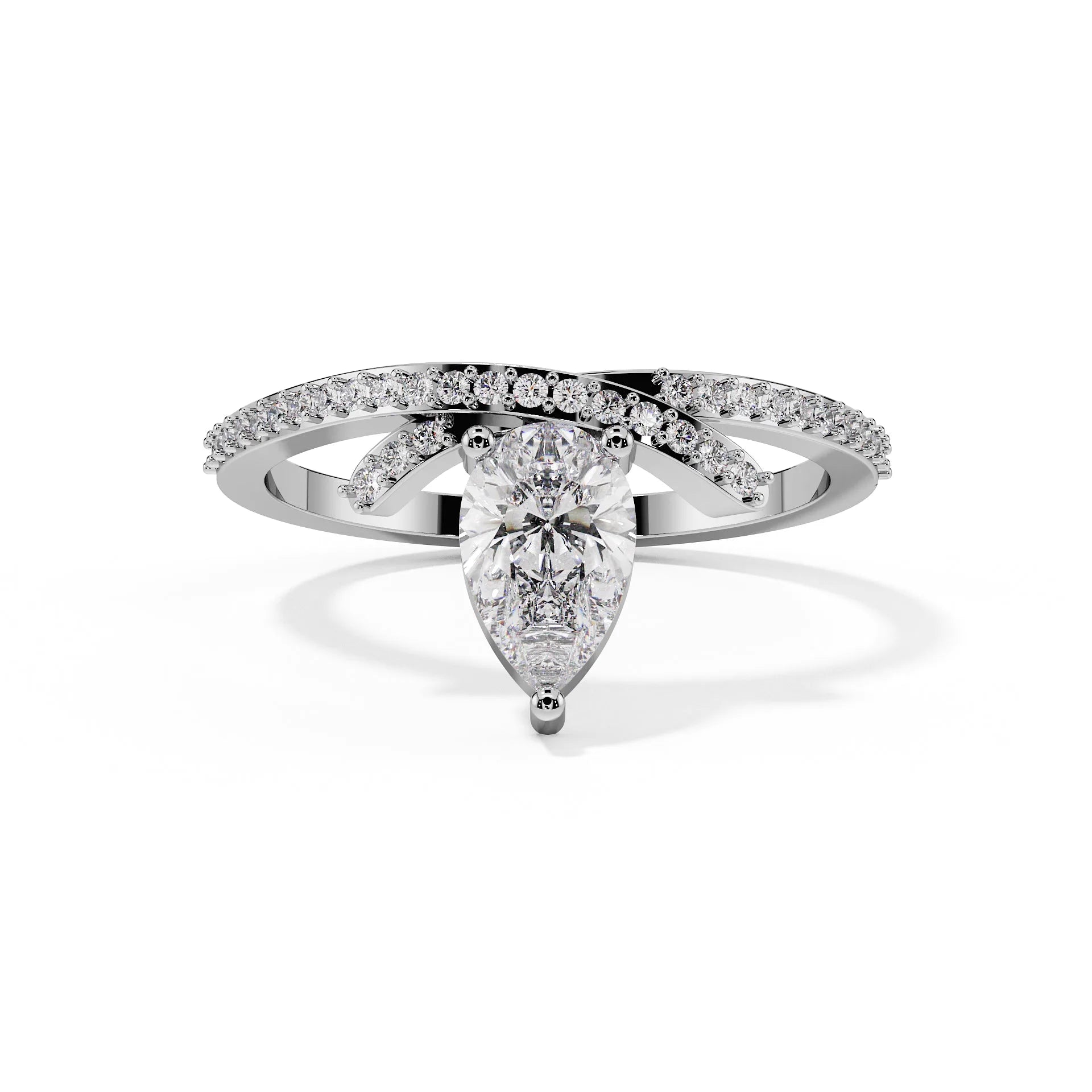 "Isabelle" Pear Crossover Pavé Solitaire Ring — Savina Diamonds (view 2 of 4)