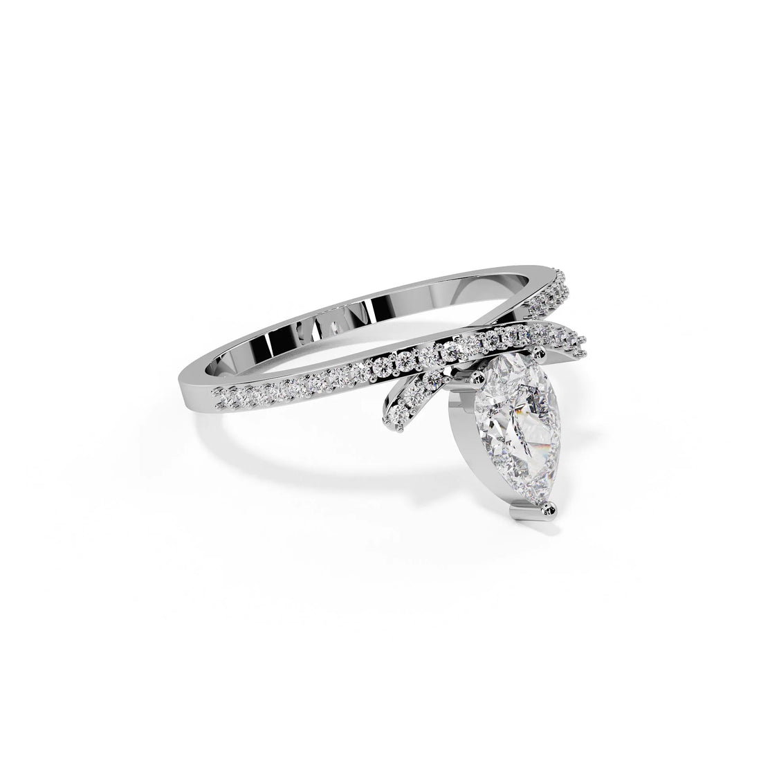 "Isabelle" Pear Crossover Pavé Solitaire Ring — Savina Diamonds (view 1 of 4)