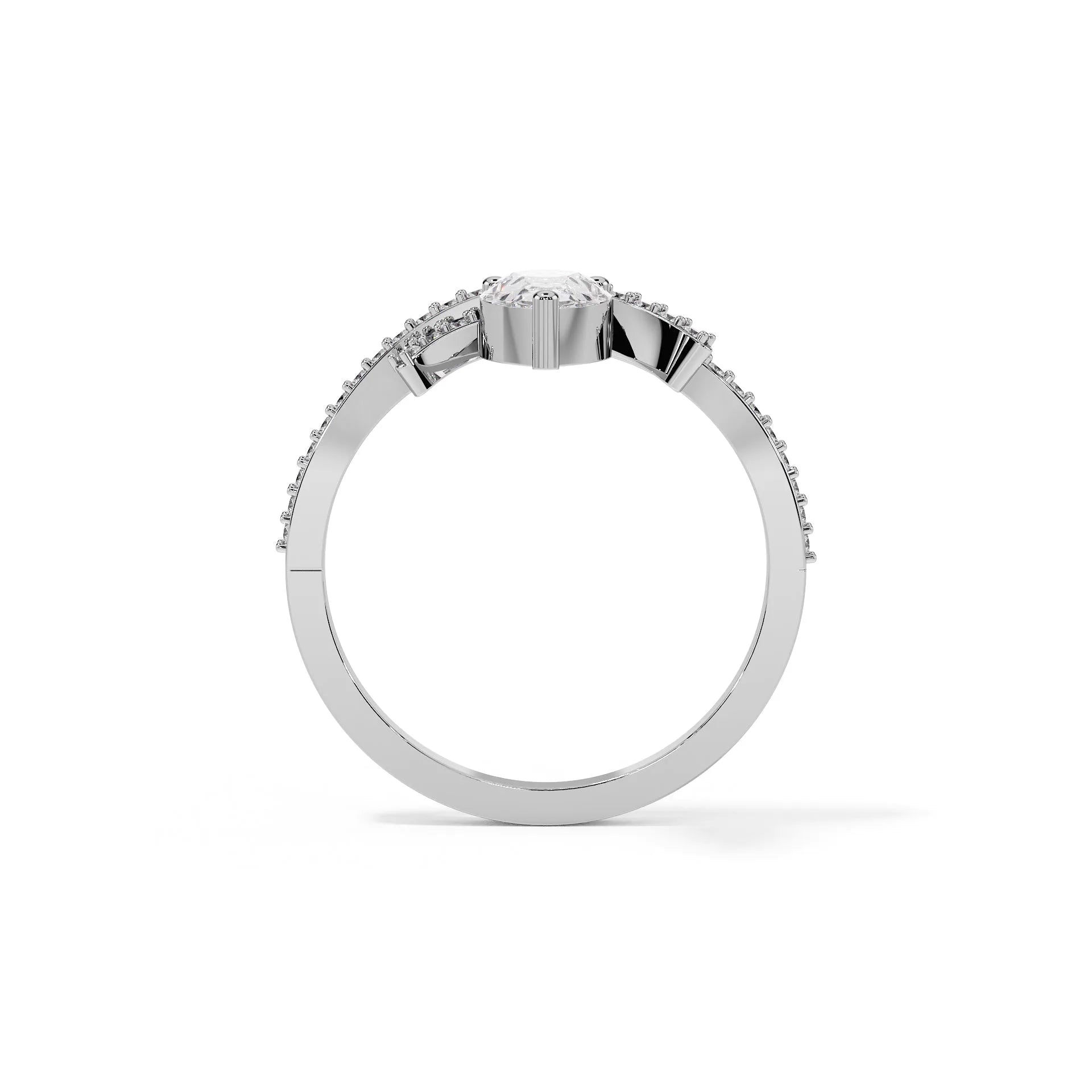 "Isabelle" Pear Crossover Pavé Solitaire Ring — Savina Diamonds (view 3 of 4)