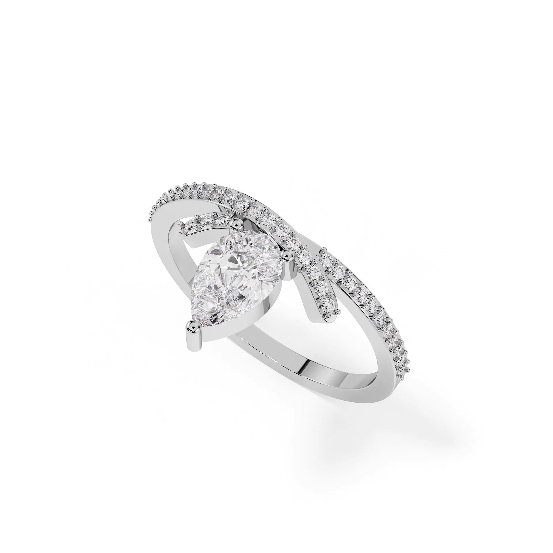 "Isabelle" Pear Crossover Pavé Solitaire Ring — Savina Diamonds (view 4 of 4)