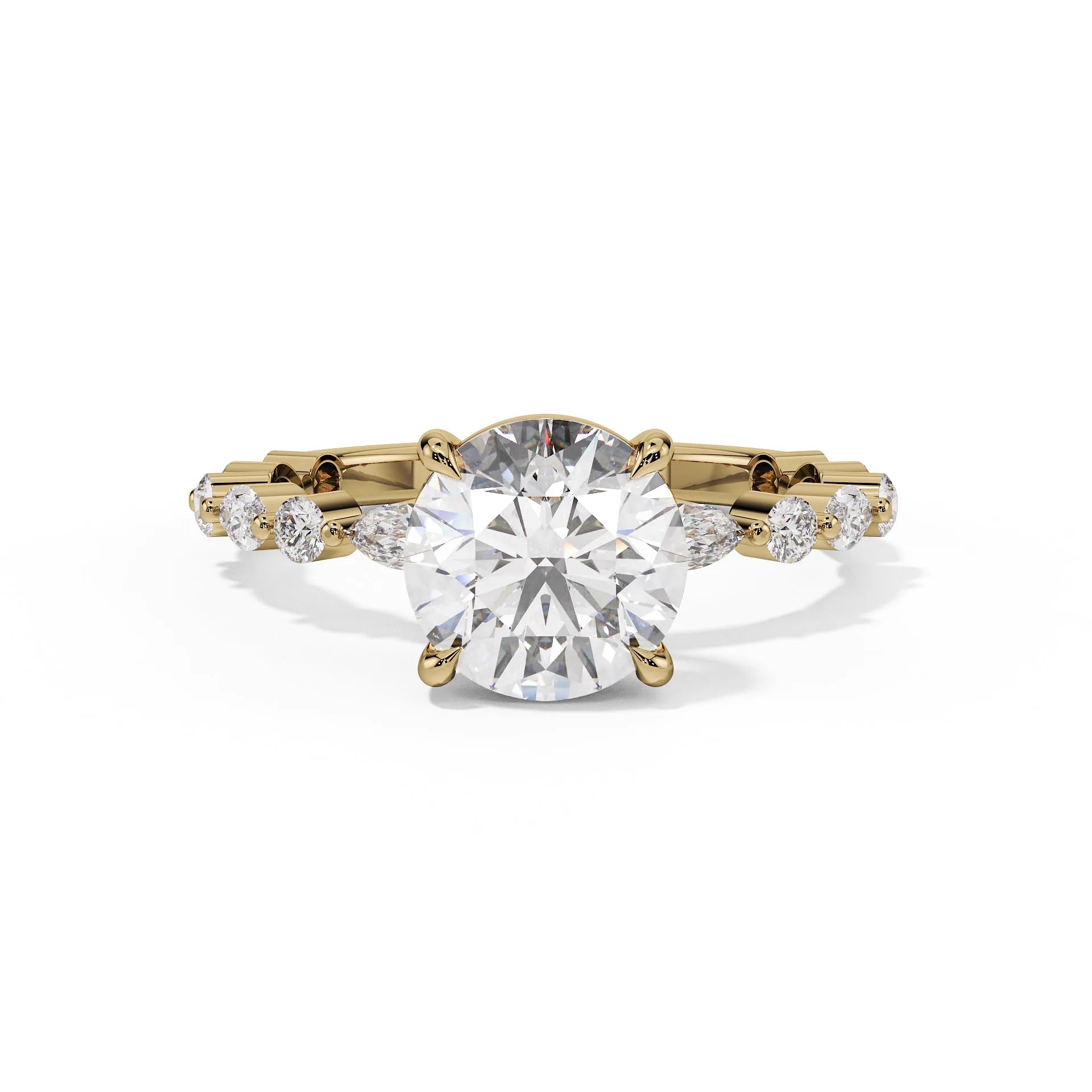 "Juliette" Round Mixed Pavé Solitaire Ring — Savina Diamonds (view 2 of 4)