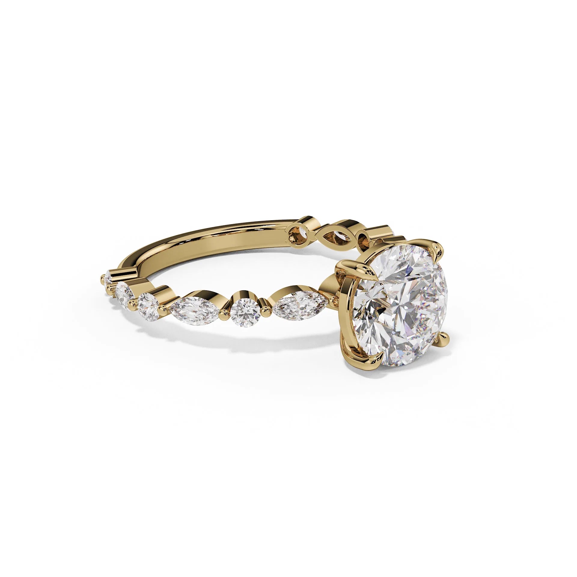 "Juliette" Round Mixed Pavé Solitaire Ring — Savina Diamonds (view 3 of 4)