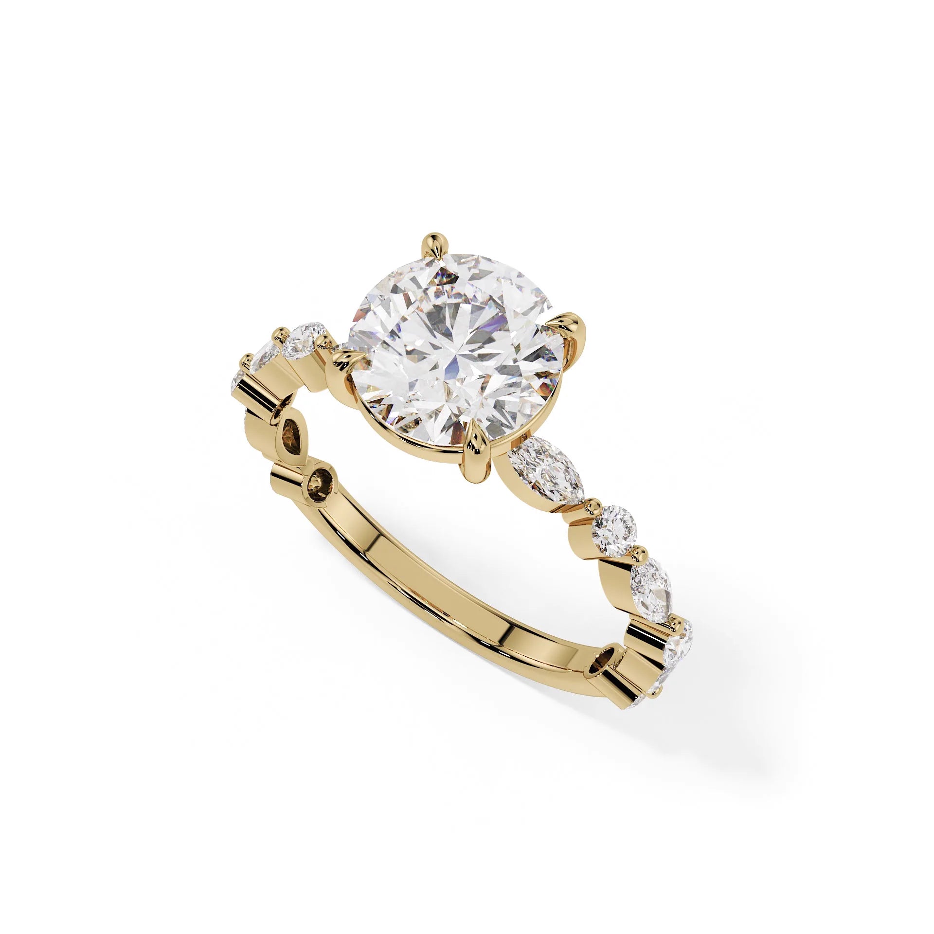 "Juliette" Round Mixed Pavé Solitaire Ring — Savina Diamonds (view 1 of 4)