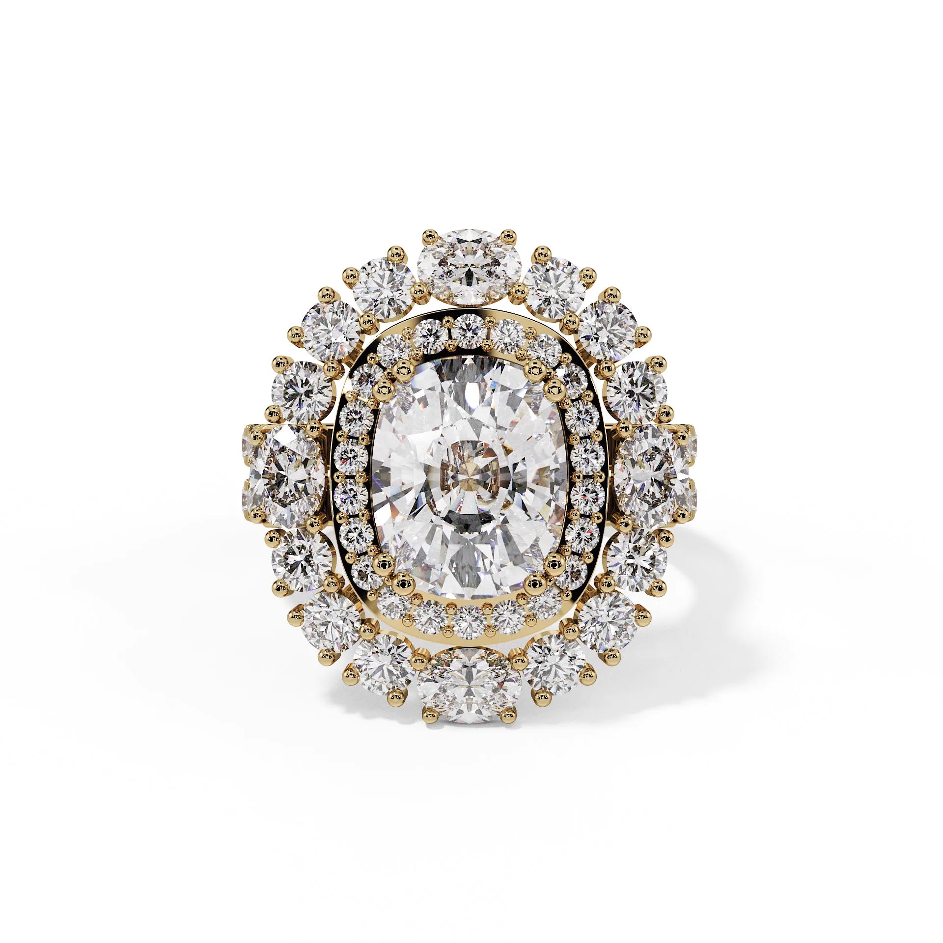 "Arabella" Oval Double-Band Pavé Halo Ring — Savina Diamonds (view 2 of 4)