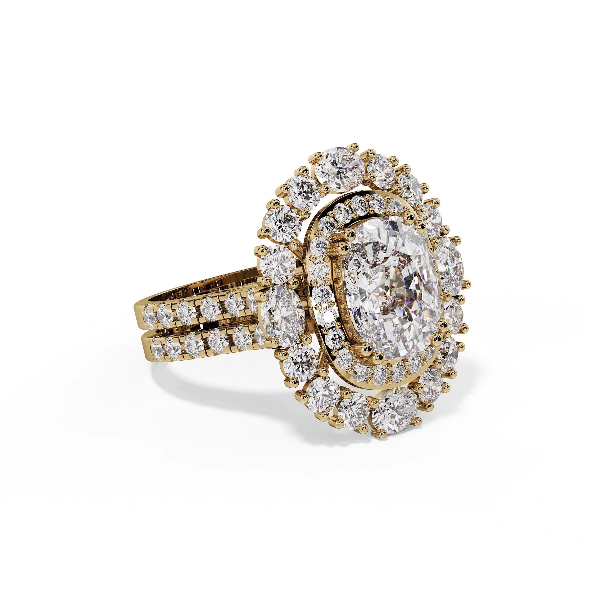 "Arabella" Oval Double-Band Pavé Halo Ring — Savina Diamonds (view 1 of 4)