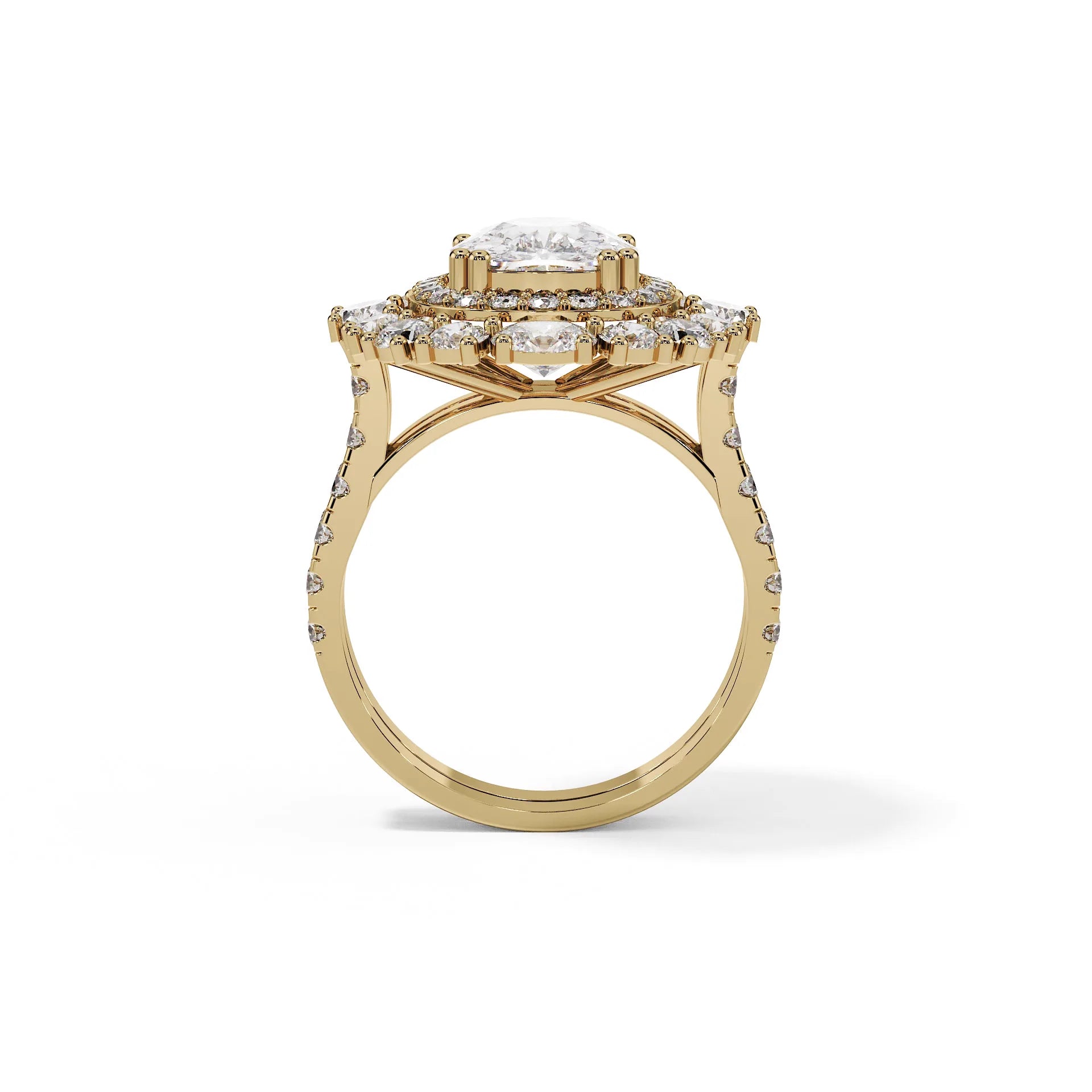 "Arabella" Oval Double-Band Pavé Halo Ring — Savina Diamonds (view 3 of 4)