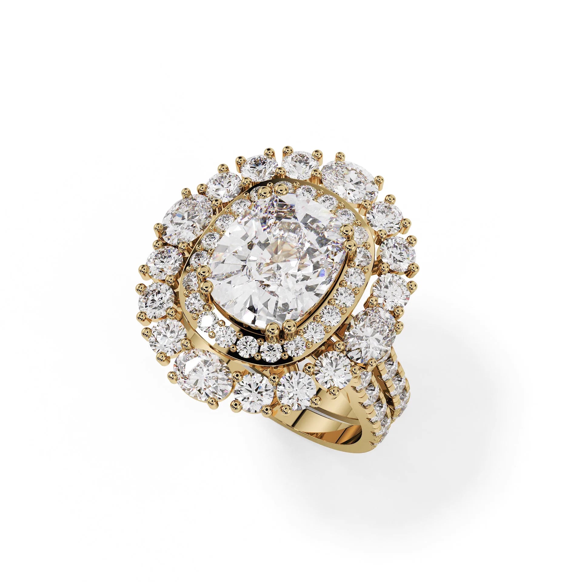 "Arabella" Oval Double-Band Pavé Halo Ring — Savina Diamonds (view 4 of 4)