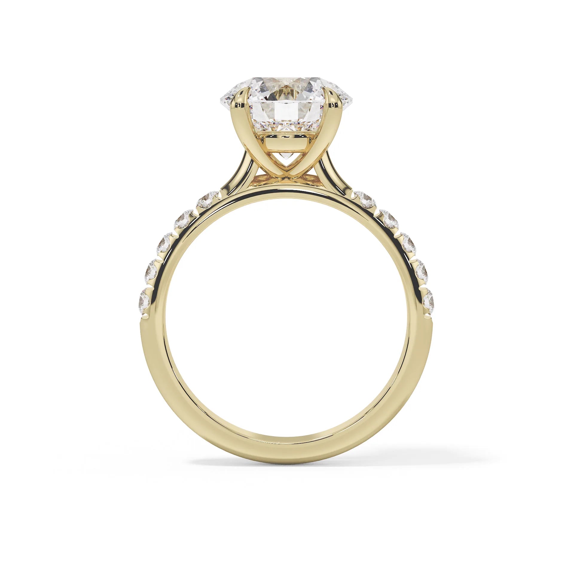 "Amara" Round Pavé Side Stone Ring — Savina Diamonds (view 2 of 4)